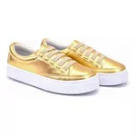 Sapatênis Casual Feminino Rasteiro de Ajuste Elástico Cor Dourado Mod. 811 - Izabela Araújo