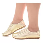 Sapatênis Feminino Couro Ecológico Vernizado Cor Ouro Light Mod. 801