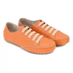 Sapatênis Feminino Em Couro Legítimo De Elástico Cor Laranja Mod.101