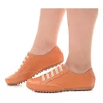 Sapatênis Feminino Em Couro Legítimo De Elástico Cor Laranja Mod.101