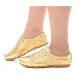 Sapatênis Feminino Couro Ecológico Vernizado Cor Dourado Mod. 801