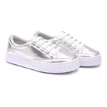 Sapatênis Casual Feminino Rasteiro de Ajuste Elástico Cor Prateado Mod. 811 - Izabela Araújo