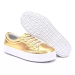 Sapatênis Casual Feminino Rasteiro de Ajuste Elástico Cor Dourado Mod. 811 - Izabela Araújo