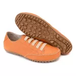 Sapatênis Feminino Em Couro Legítimo De Elástico Cor Laranja Mod.101