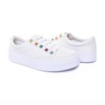 Sapatênis Casual Feminino de Ajuste Elástico Muito Confortável e Prático Para Seu Dia a Dia Cor Branco Mod. 412