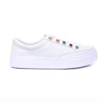 Sapatênis Casual Feminino de Ajuste Elástico Muito Confortável e Prático Para Seu Dia a Dia Cor Branco Mod. 412