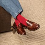 Mocassim Feminino Ornella Havana em Couro com Costura Clara