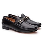 Mocassim Gold de Couro Preto Gj02 Solado de Couro