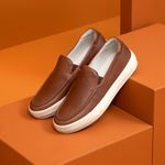 Sapatênis Masculino Slip-on de Couro Tan