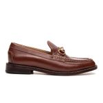 Mocassim Feminino Carlotta em Couro com Bridão Dourado Pinhão