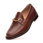 Mocassim Feminino Carlotta em Couro com Bridão Dourado Pinhão