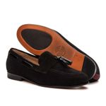 Sapato Feminino Loafer Tassel Allegra Suede Preto