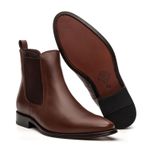 Bota Social Masculina Chelsea Torino em Couro Castanho