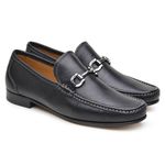 Mocassim Casual Masculino Preto Gf01 Solado De Couro