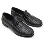 Mocassim Masculino de Couro Tressê Preto Gj01 Solado De Couro