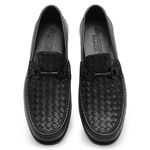 Mocassim Masculino de Couro Tressê Preto Gj01 Solado De Couro