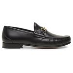 Mocassim Gold de Couro Preto Gj02 Solado de Couro