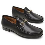 Mocassim Gold de Couro Preto Gj02 Solado de Couro