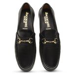 Mocassim Gold de Couro Preto Gj02 Solado de Couro