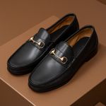 Mocassim Gold de Couro Preto Gj02 Solado de Couro