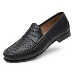 Mocassim Masculino de Couro Tressê Preto Gj03 Solado De Couro