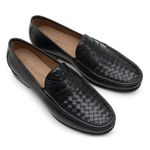 Mocassim Masculino de Couro Tressê Preto Gj03 Solado De Couro