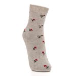 Meia de Algodão Cano Alto Floral Creme