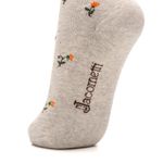 Meia de Algodão Cano Médio Floral Creme com Laranja