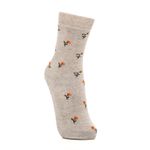 Meia de Algodão Cano Médio Floral Creme com Laranja
