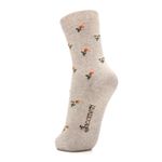 Meia de Algodão Cano Médio Floral Creme com Laranja