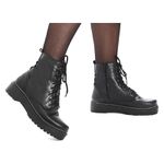 Bota Coturno Tratorada Feminina Em Couro Preta 1015