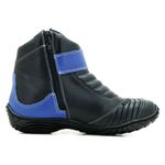Bota Motociclista Cano Curto Preta e Azul Em Couro 271