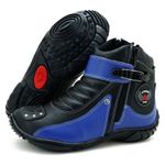 Bota Motociclista Cano Curto Preta e Azul Em Couro 271