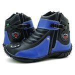 Bota Motociclista Cano Curto Preta e Azul Em Couro 271
