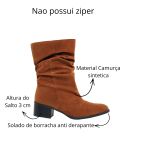 Bota Feminina Slouch Camurça Cano Médio Salto Bloco