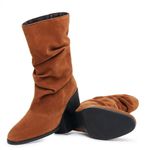 Bota Feminina Slouch Camurça Cano Médio Salto Bloco