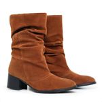Bota Feminina Slouch Camurça Cano Médio Salto Bloco