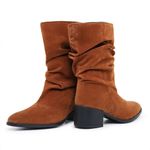 Bota Feminina Slouch Camurça Cano Médio Salto Bloco