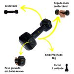 Halter 02kg Emborrachado Sextavado Revestido Peso Braço Biceps Musculação Academia JFIT