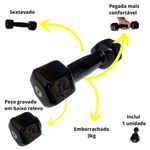 Halter 03kg Emborrachado Sextavado Revestido Peso Braço Biceps Musculação Academia JFIT