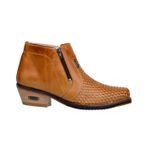 Botina Country Masculina Couro Látego Castor Com Detalhes Em Trisse