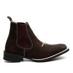 Botina Feminina Country Bico Quadrado Couro Legítimo Nobuck Café Bordado Fé