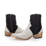 Botina Country Masculina Bico Fino Tradicional Couro Nobuck Preto e Floater White com Zíper Vira Inteira