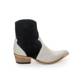 Botina Country Masculina Bico Fino Tradicional Couro Nobuck Preto e Floater White com Zíper Vira Inteira