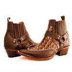Botina Masculina Country Bico Fino Couro Legítimo Floater Café e Dubai Chocolate com Estrivo