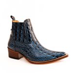 Botina Country Masculina Bico Fino Couro Legítimo Bovino Jacaré Dubai Azul Petróleo