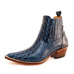 Botina Country Masculina Bico Fino Couro Legítimo Bovino Jacaré Dubai Azul Petróleo