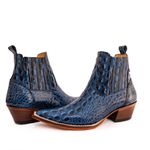 Botina Country Masculina Bico Fino Couro Legítimo Bovino Jacaré Dubai Azul Petróleo