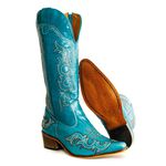 Bota Texana Feminina Country Couro Legítimo Azul Turquesa
