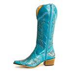 Bota Texana Feminina Country Couro Legítimo Azul Turquesa